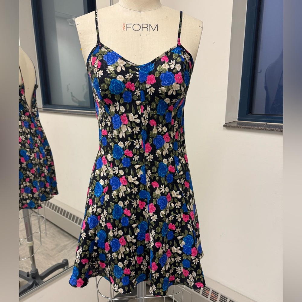 Black Floral Slip Dress with Blue & Pink Roses